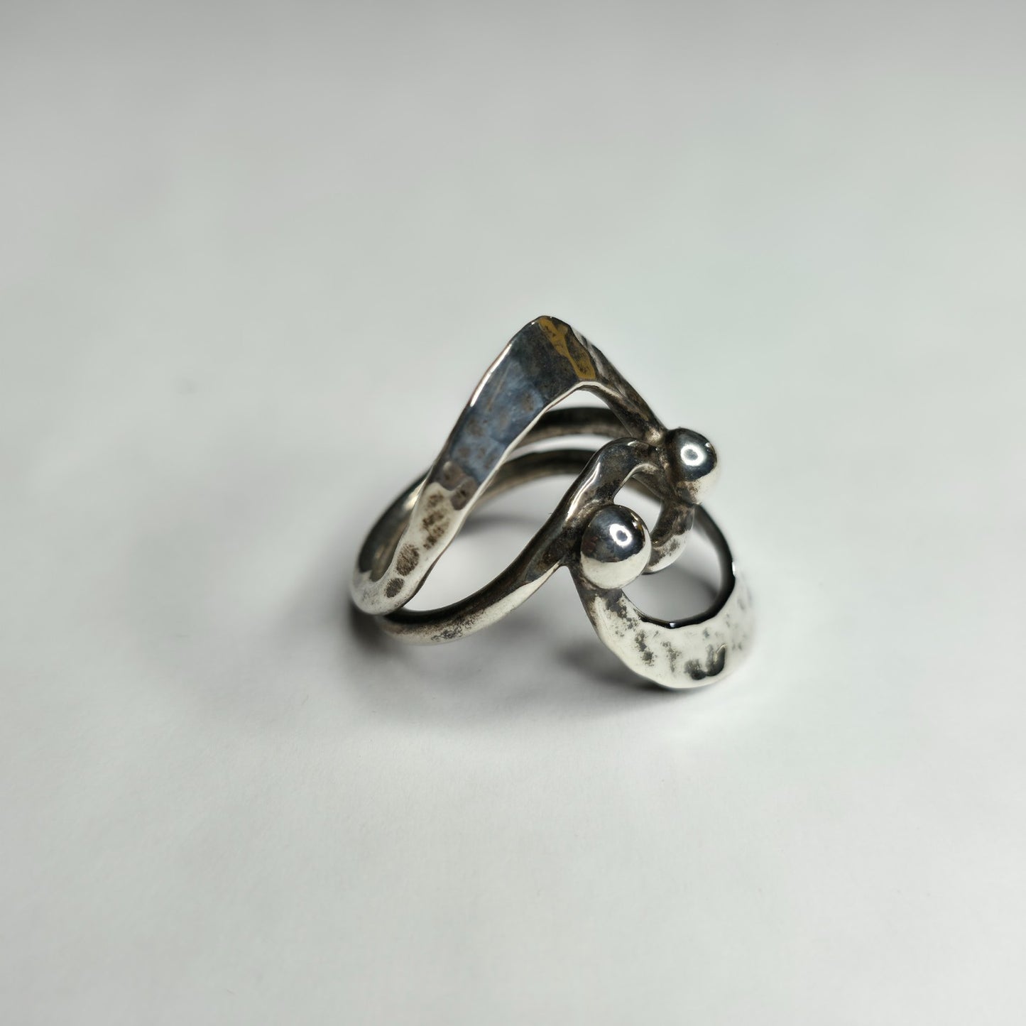 Abstract 925 Sterling Silver Spilt Eternity Ring Size 7.75 Taxco Mexico Vintage