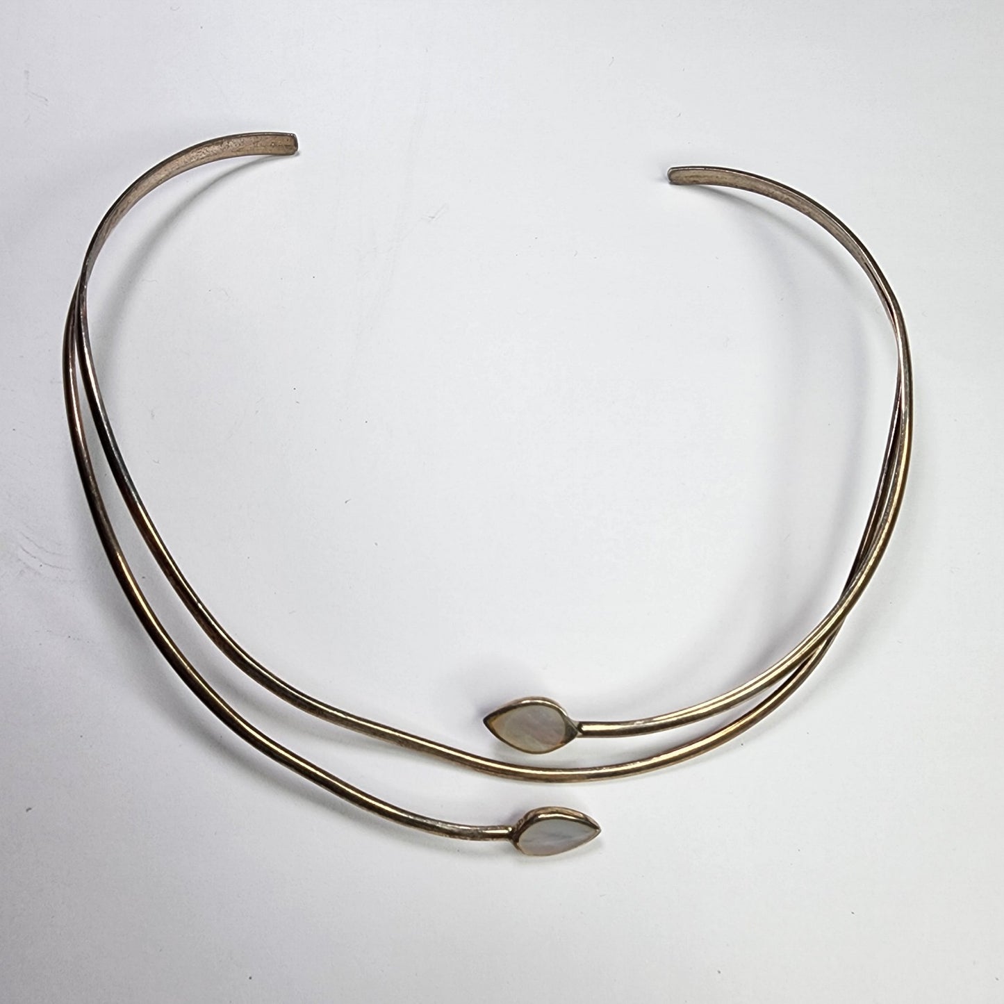 Sterling Silver Collar Choker Necklace 925 Solid Silver Mother of Pear Tested