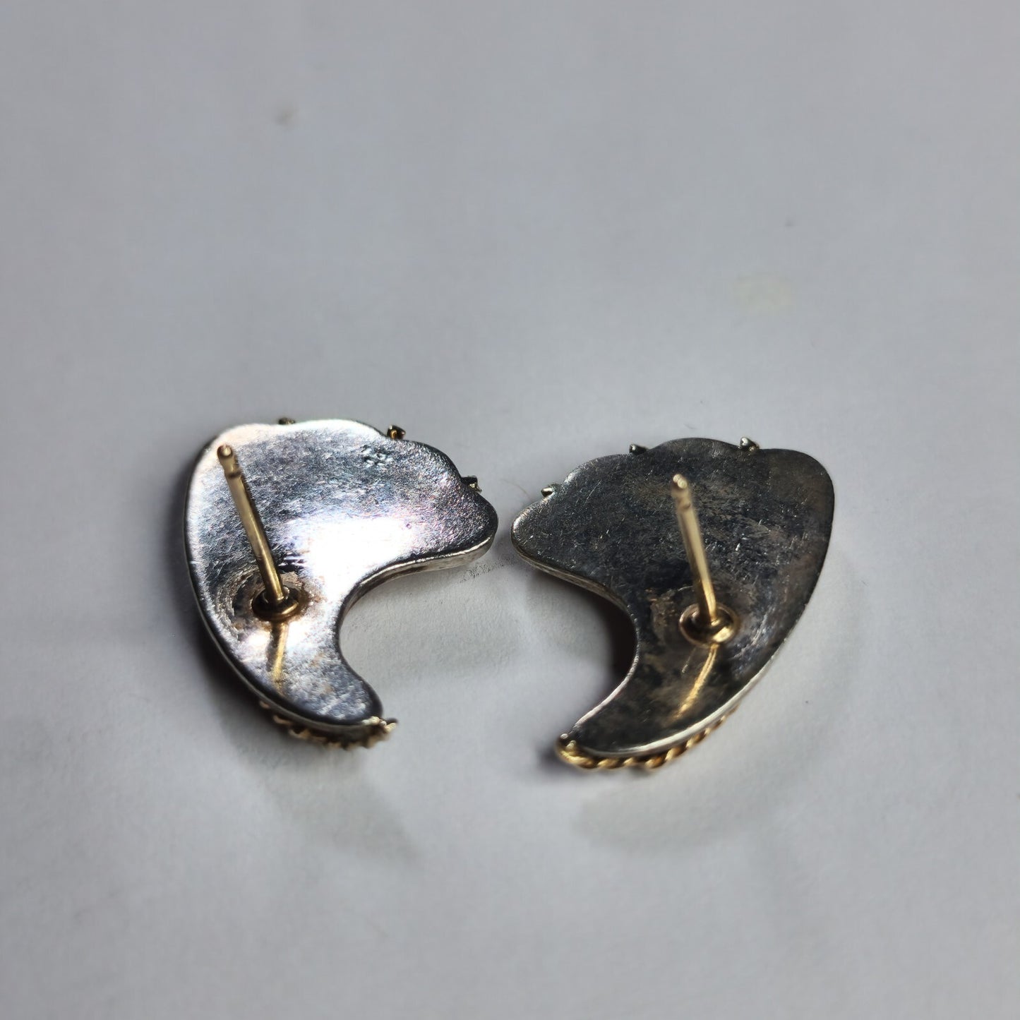 925 Sterling Silver 14k Gold Earrings Twisted Rope Wave wings fans Post Vintage