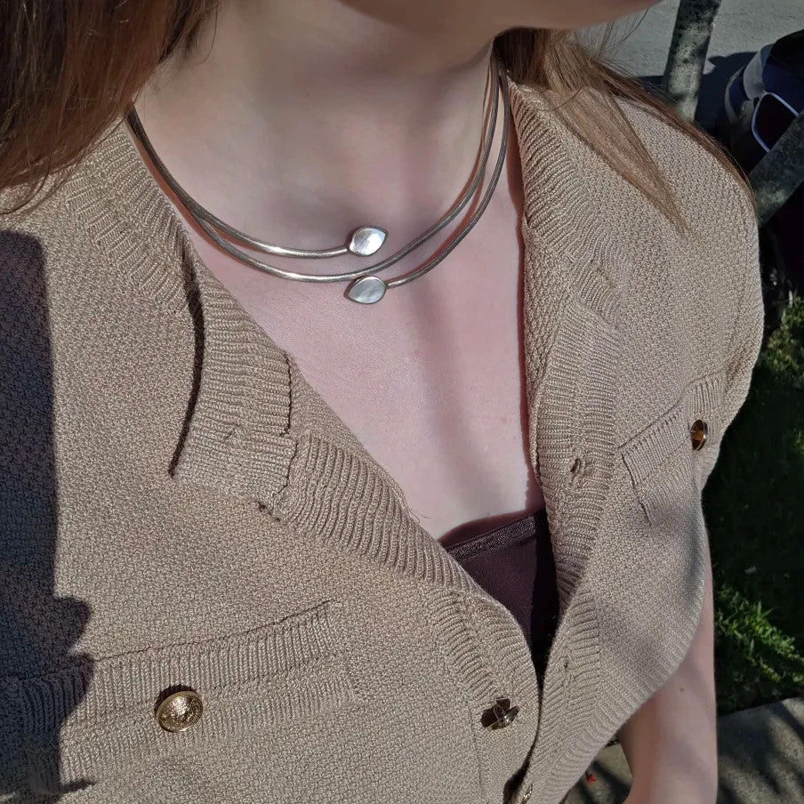 Sterling Silver Collar Choker Necklace 925 Solid Silver Mother of Pear Tested