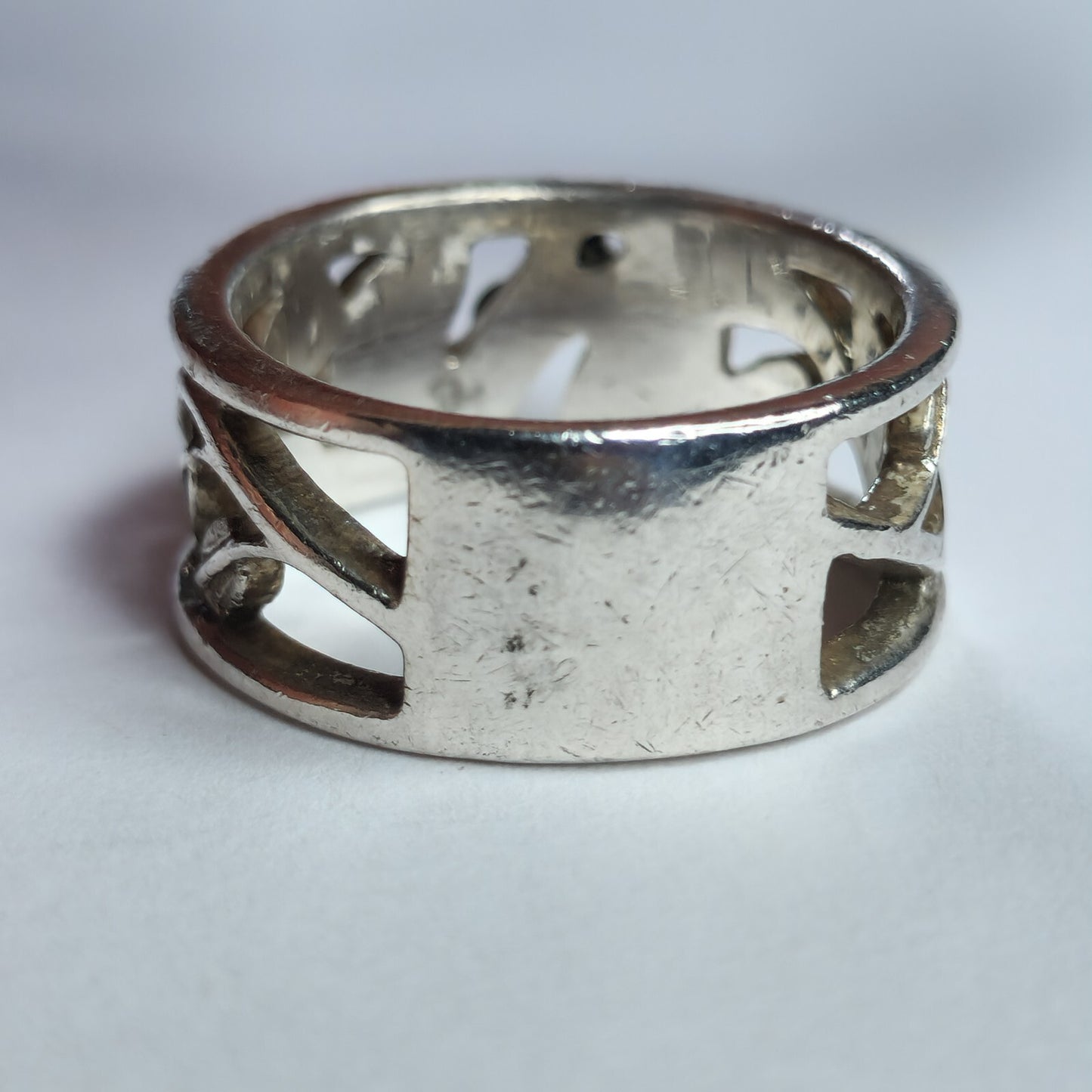 925 Sterling Silver Ring Gold Accent Botanical Design Openwork Band Size 6.50