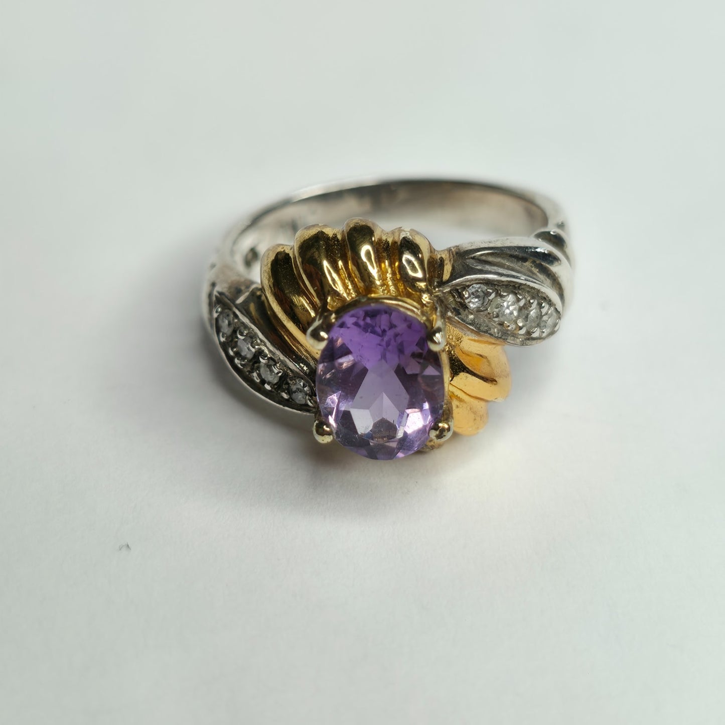 Sterling Silver 925 Ring Gold Plating Purple Amethyst YKL 6.25 Vintage
