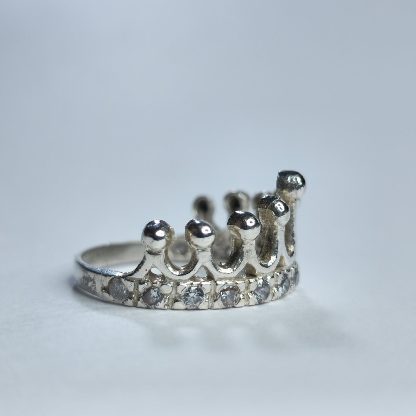 925 Sterling Silver Tiara Ring Princess Crown Band Size 6.5 Dainty Royal Style