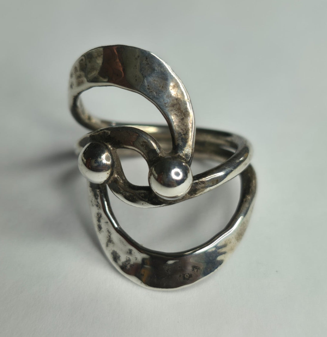 Abstract 925 Sterling Silver Spilt Eternity Ring Size 7.75 Taxco Mexico Vintage