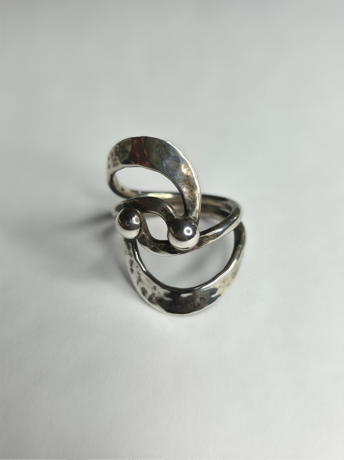 Abstract 925 Sterling Silver Spilt Eternity Ring Size 7.75 Taxco Mexico Vintage