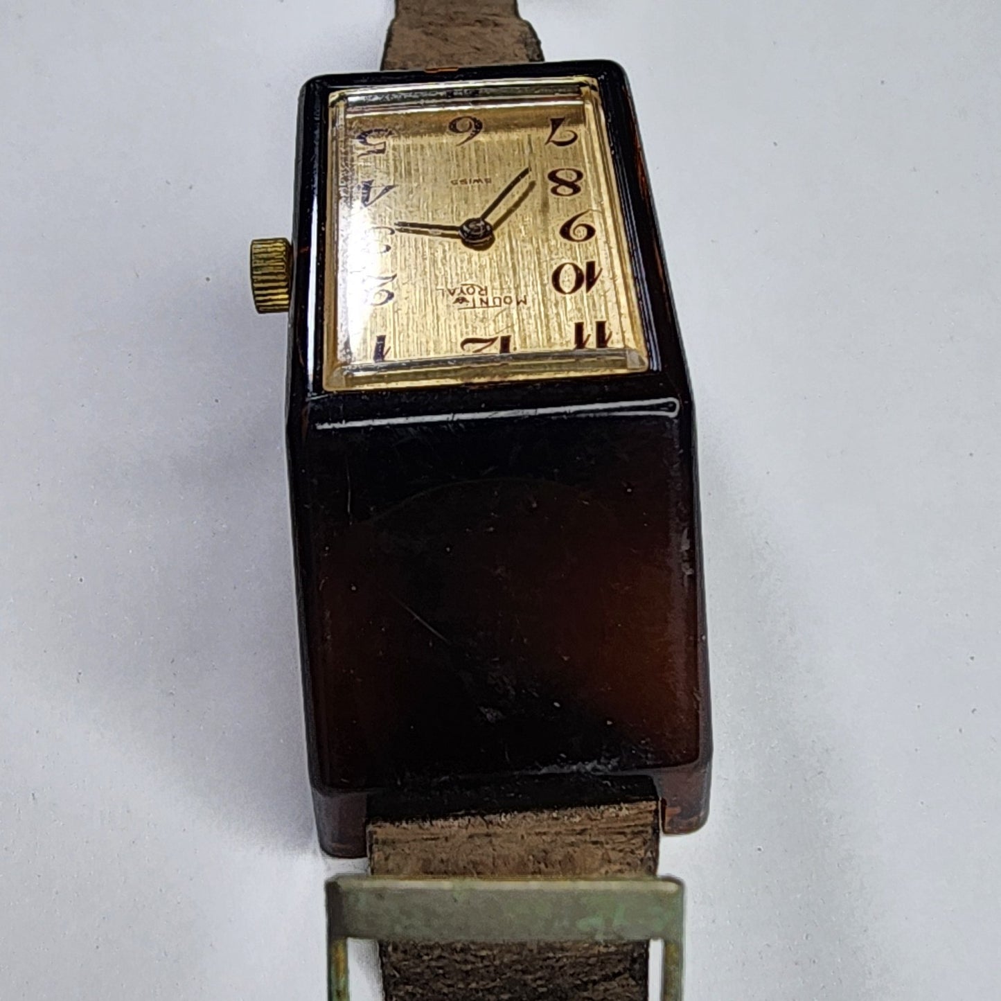 Mount Royal Watch Windup Vintage MCM Womens Brown Acrylic Lucite Working