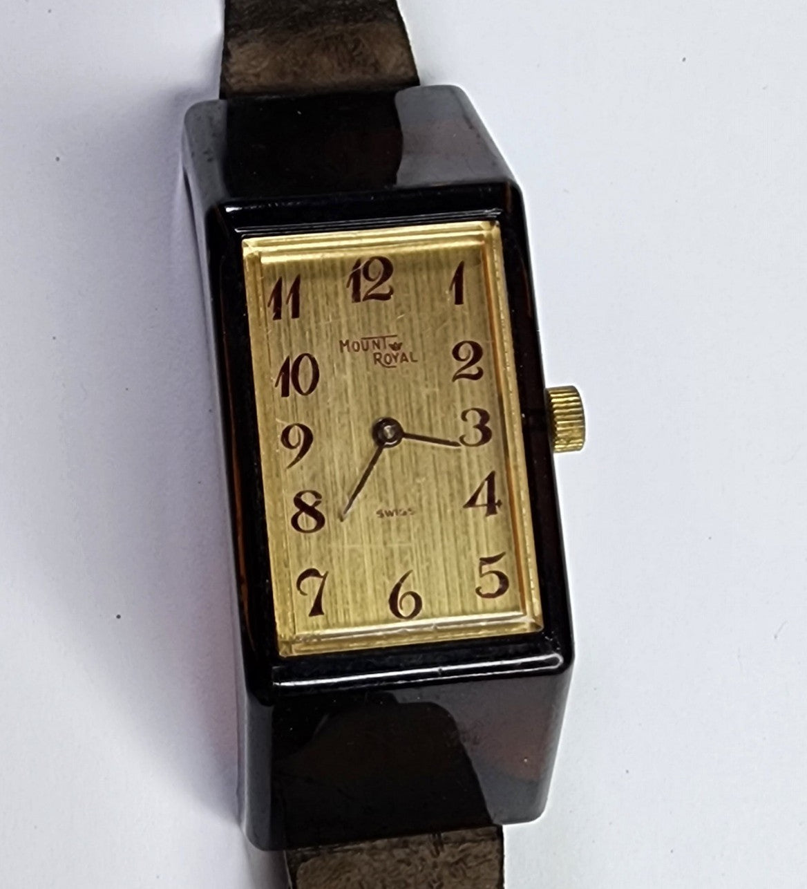 Mount Royal Watch Windup Vintage MCM Womens Brown Acrylic Lucite Working
