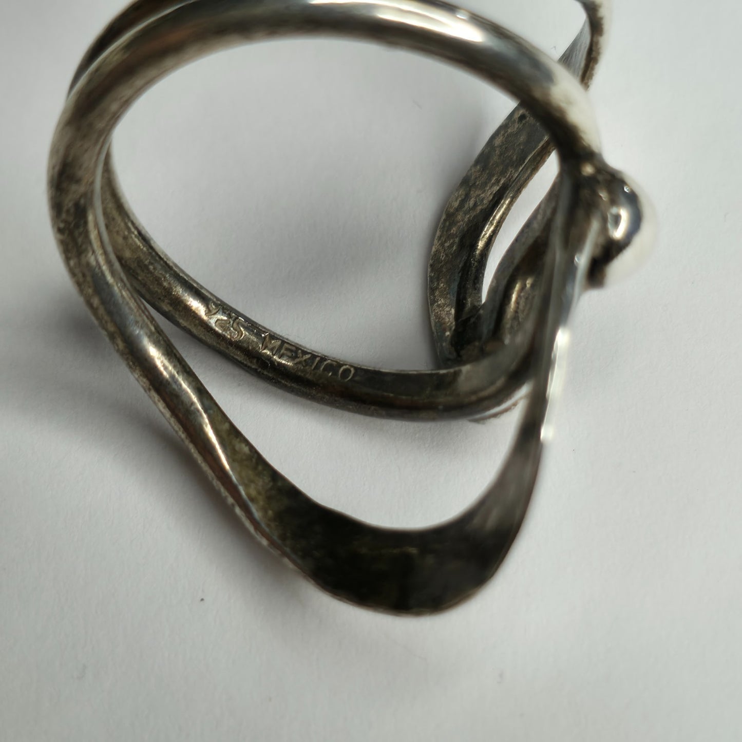Abstract 925 Sterling Silver Spilt Eternity Ring Size 7.75 Taxco Mexico Vintage