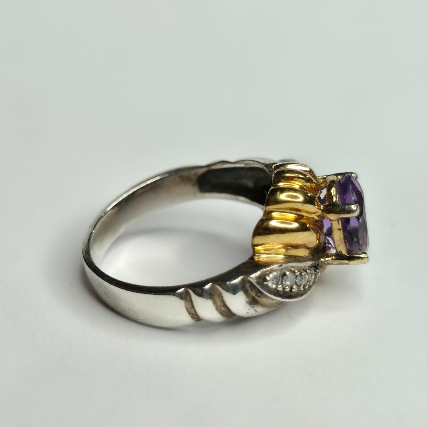 Sterling Silver 925 Ring Gold Plating Purple Amethyst YKL 6.25 Vintage