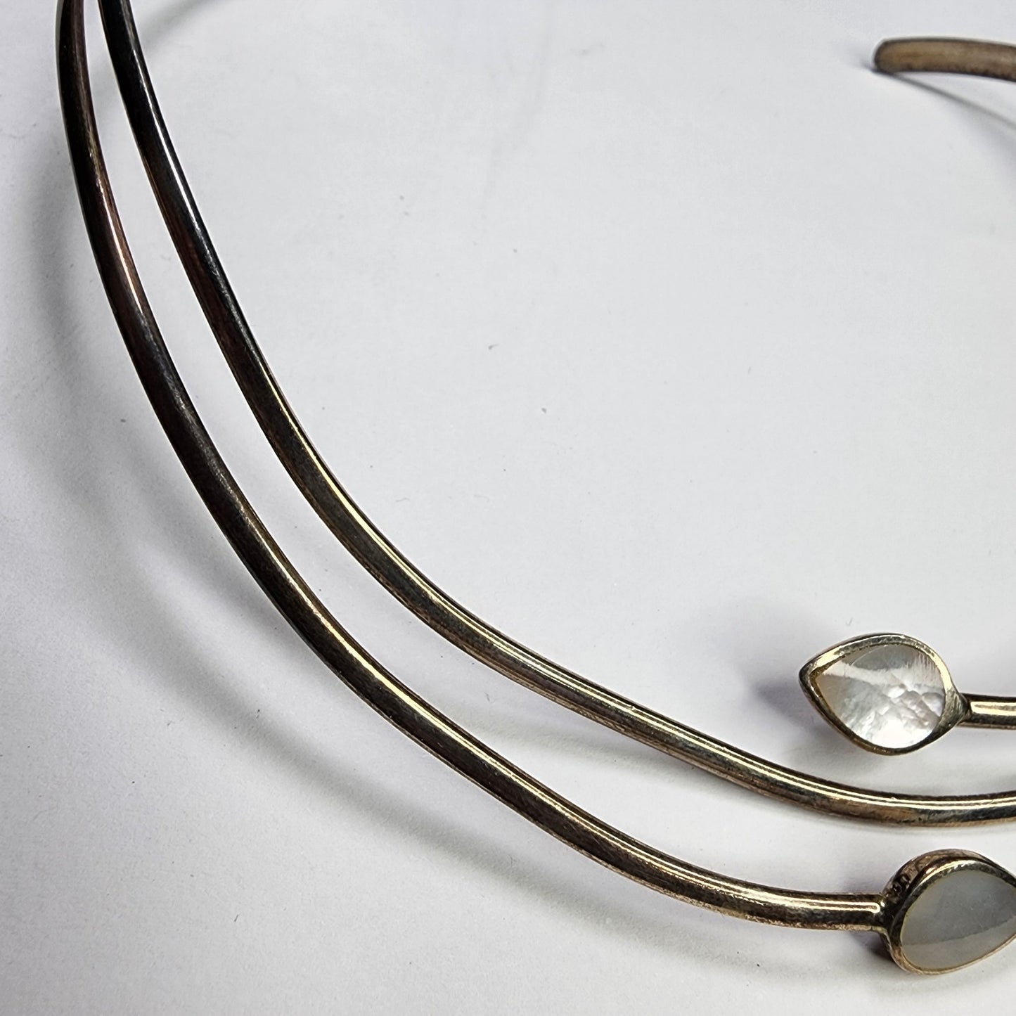 Sterling Silver Collar Choker Necklace 925 Solid Silver Mother of Pear Tested