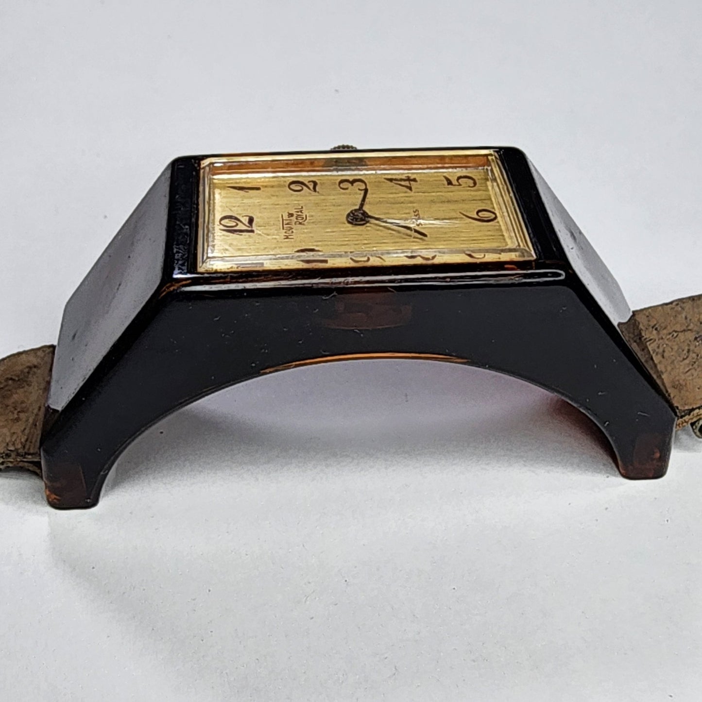 Mount Royal Watch Windup Vintage MCM Womens Brown Acrylic Lucite Working