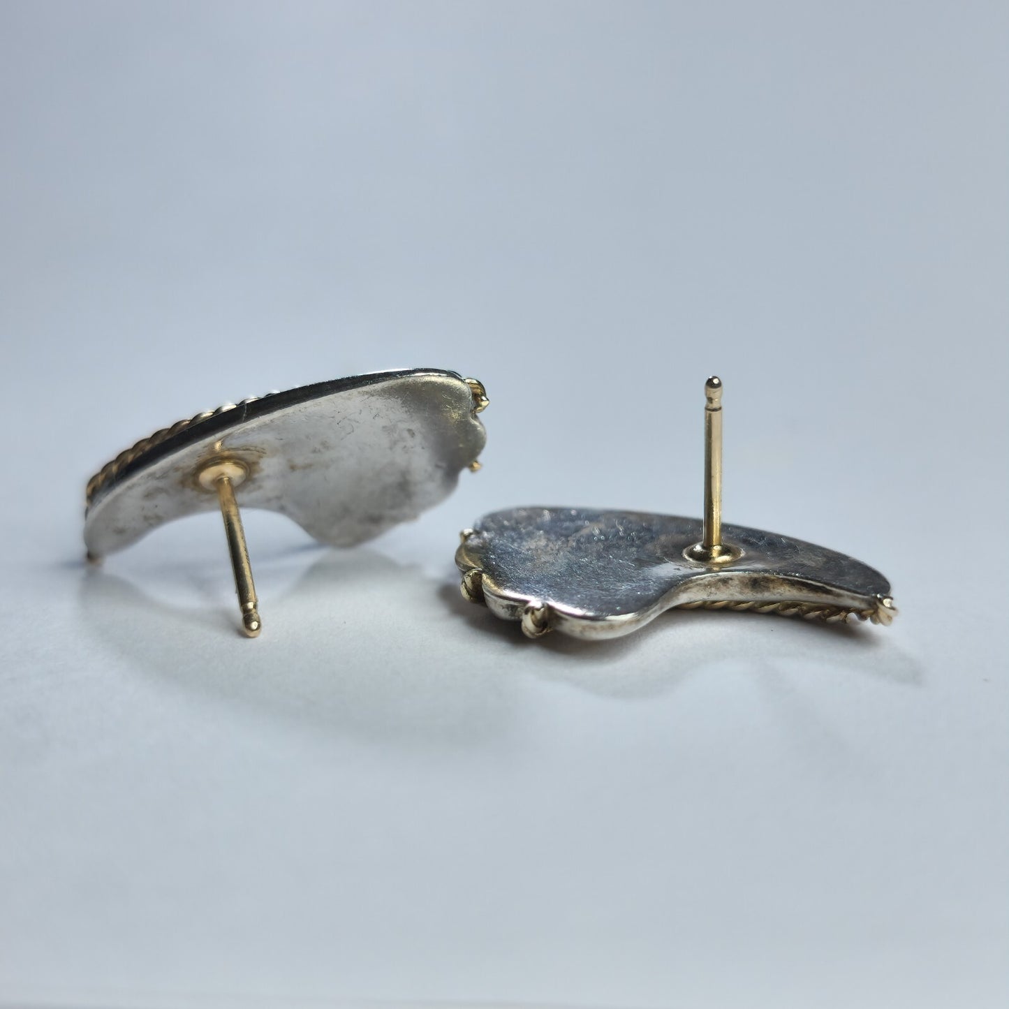 925 Sterling Silver 14k Gold Earrings Twisted Rope Wave wings fans Post Vintage