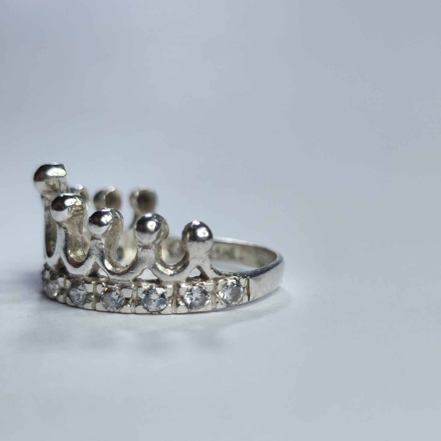 925 Sterling Silver Tiara Ring Princess Crown Band Size 6.5 Dainty Royal Style