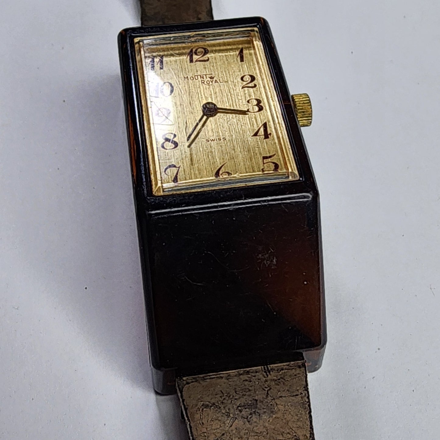Mount Royal Watch Windup Vintage MCM Womens Brown Acrylic Lucite Working