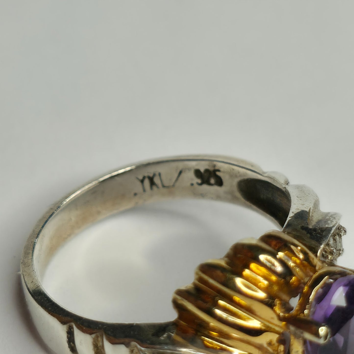 Sterling Silver 925 Ring Gold Plating Purple Amethyst YKL 6.25 Vintage