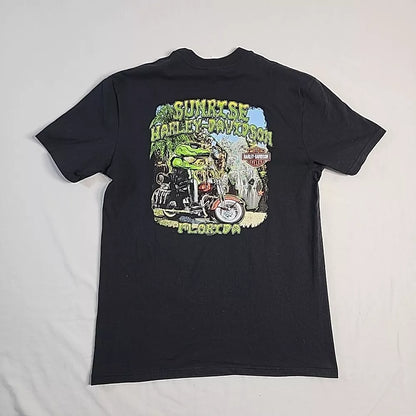 Harley Davison Sunrise Florida Y2k 2009 Gator On Bike Graphic T-Shirt Large NWOT Thrifted