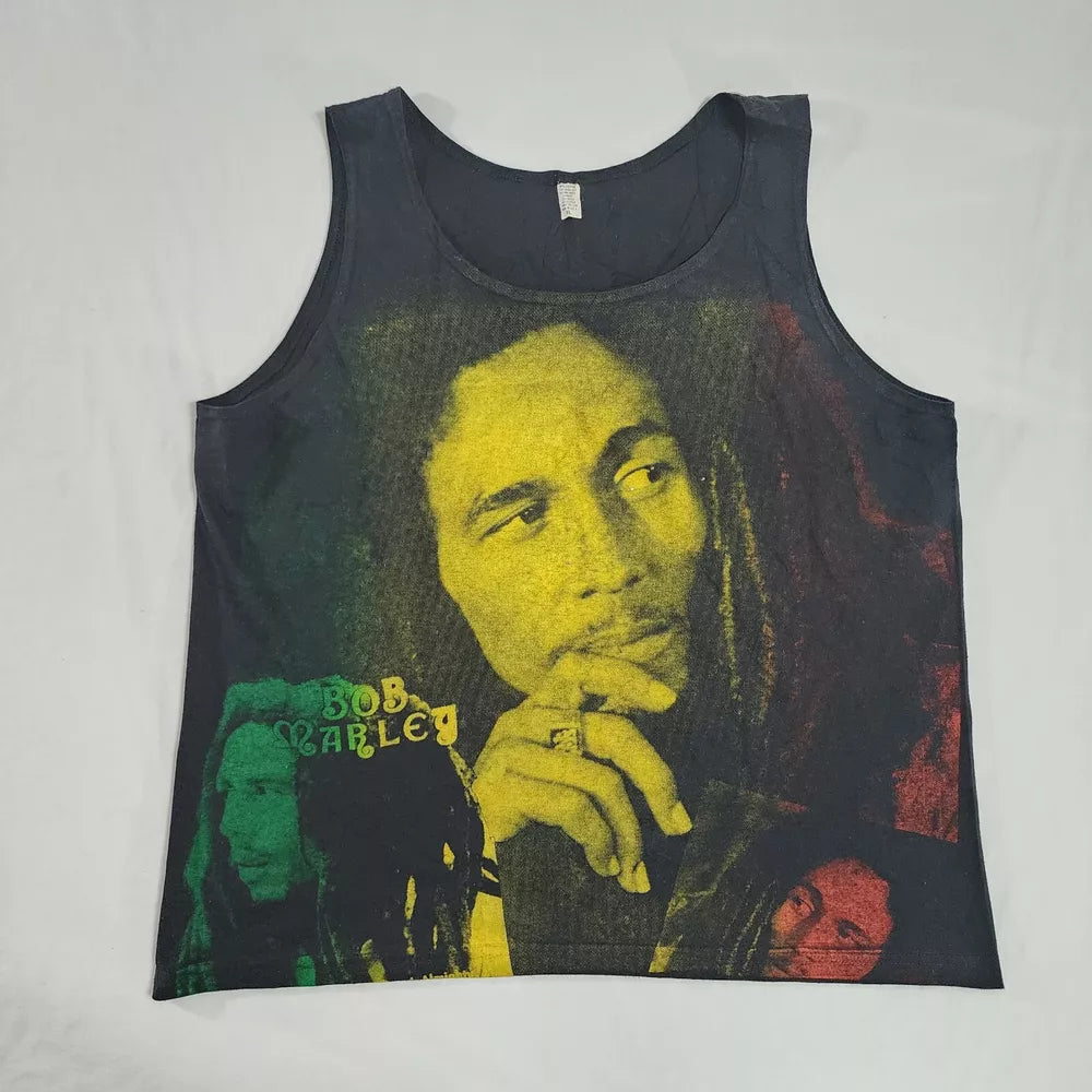 Vintage Bob Marley Rasta Reggae All Over Print Tank Top XL AOP Made In USA EUC Thrifted