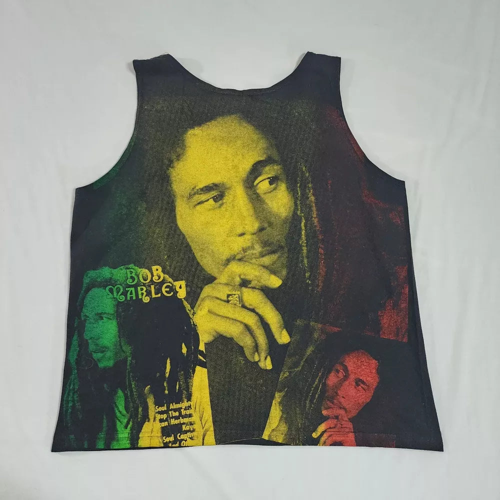 Vintage Bob Marley Rasta Reggae All Over Print Tank Top XL AOP Made In USA EUC Thrifted