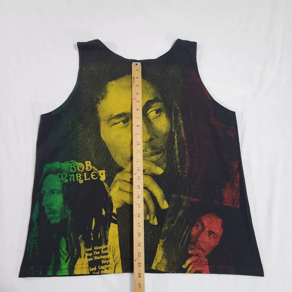 Vintage Bob Marley Rasta Reggae All Over Print Tank Top XL AOP Made In USA EUC Thrifted