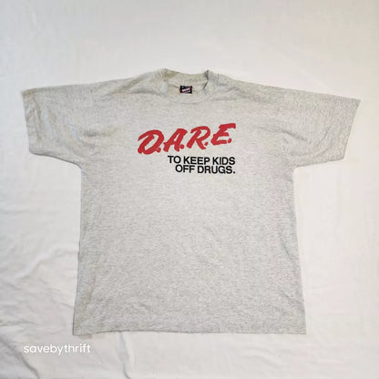 Vintage DARE Single Stich Fruit Of The Loom T-Shirt Mens XL Heather Gray EUC Thrifted