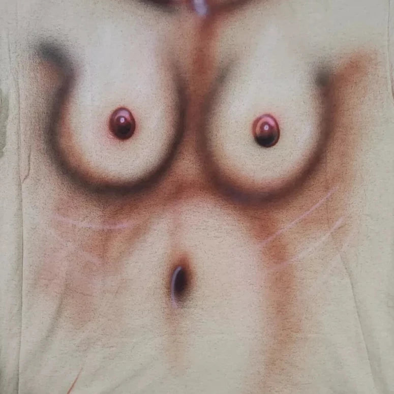 Vintage Jerzees Men XL One of a kind Airbrush Naked Boobs Graphic Tee Brown USA Thrifted