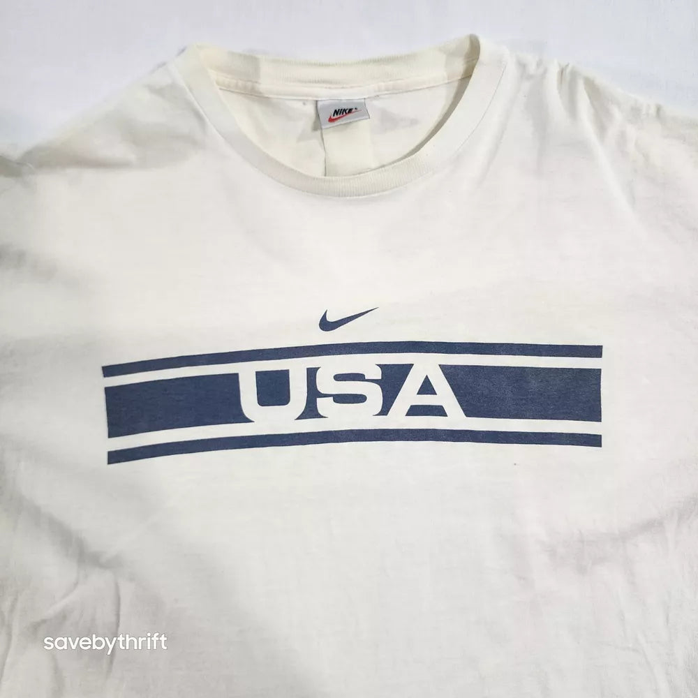 Vintage Nike USA Swim 90s Shirt Cream White Has Wear Mens XL Thrifted