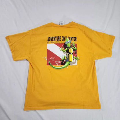 Vintage Y2K ST Maarten Lizard Adventure diving center Yellow Graphic T-Shirt Large Thrifted