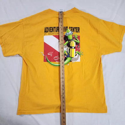 Vintage Y2K ST Maarten Lizard Adventure diving center Yellow Graphic T-Shirt Large Thrifted