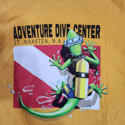 Vintage Y2K ST Maarten Lizard Adventure diving center Yellow Graphic T-Shirt Large Thrifted