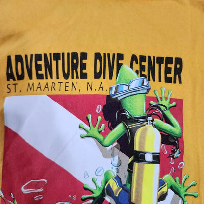 Vintage Y2K ST Maarten Lizard Adventure diving center Yellow Graphic T-Shirt Large Thrifted