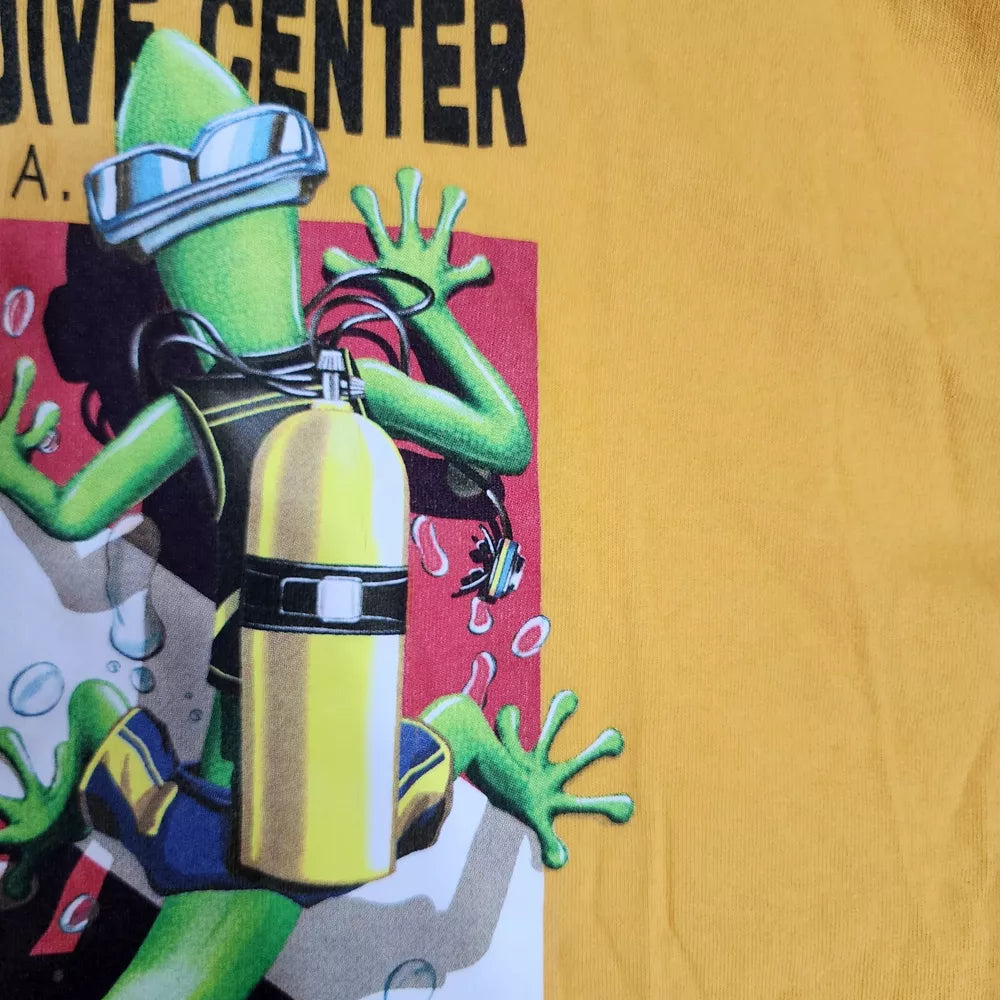 Vintage Y2K ST Maarten Lizard Adventure diving center Yellow Graphic T-Shirt Large Thrifted