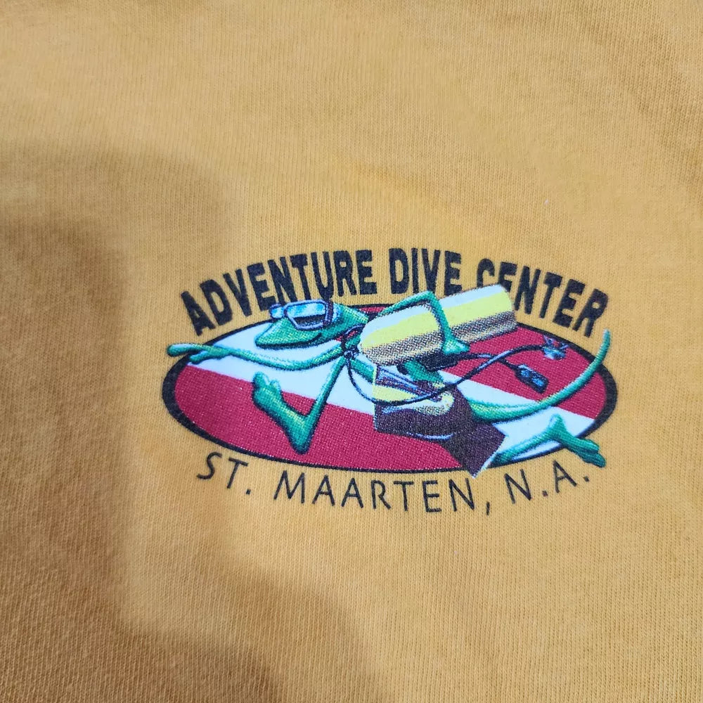 Vintage Y2K ST Maarten Lizard Adventure diving center Yellow Graphic T-Shirt Large Thrifted