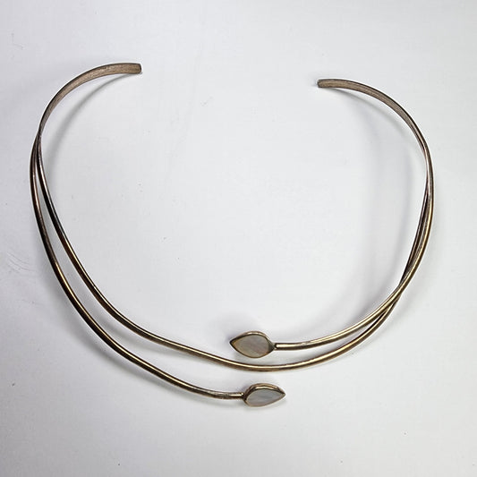 Sterling Silver Collar Choker Necklace 925 Solid Silver Mother of Pear Tested