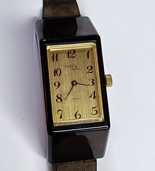 Mount Royal Watch Windup Vintage MCM Womens Brown  Acrylic Lucite Working