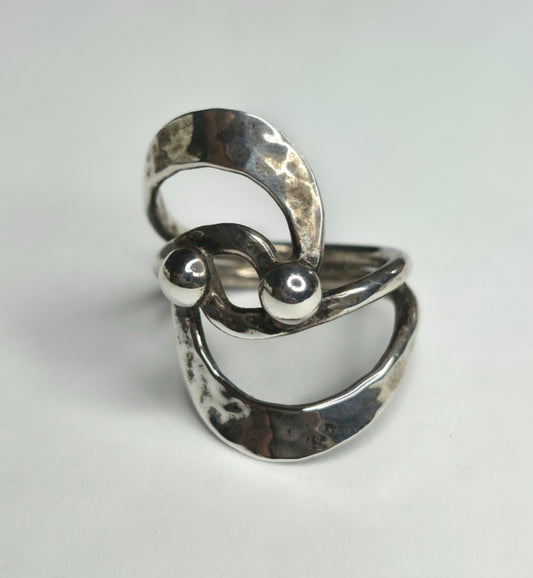 Abstract 925 Sterling Silver Spilt Eternity Ring Size  7.75 Taxco Mexico Vintage