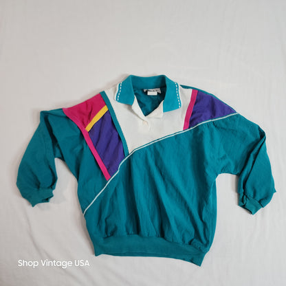 Vintage Teddi 80s/90s USA Windbreaker Women Size Small Purple Pink Blue Yellow Thrifted