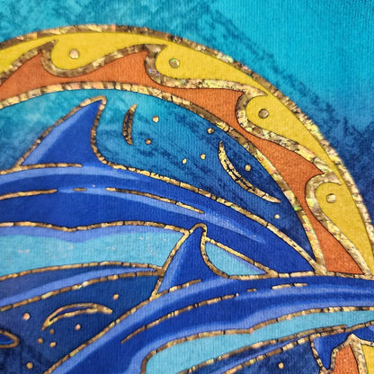 vintage 90s DOLPHIN OCEAN SUNSET Blue TIE-DYE T-Shirt XL beach surf Summer Tee Thrifted